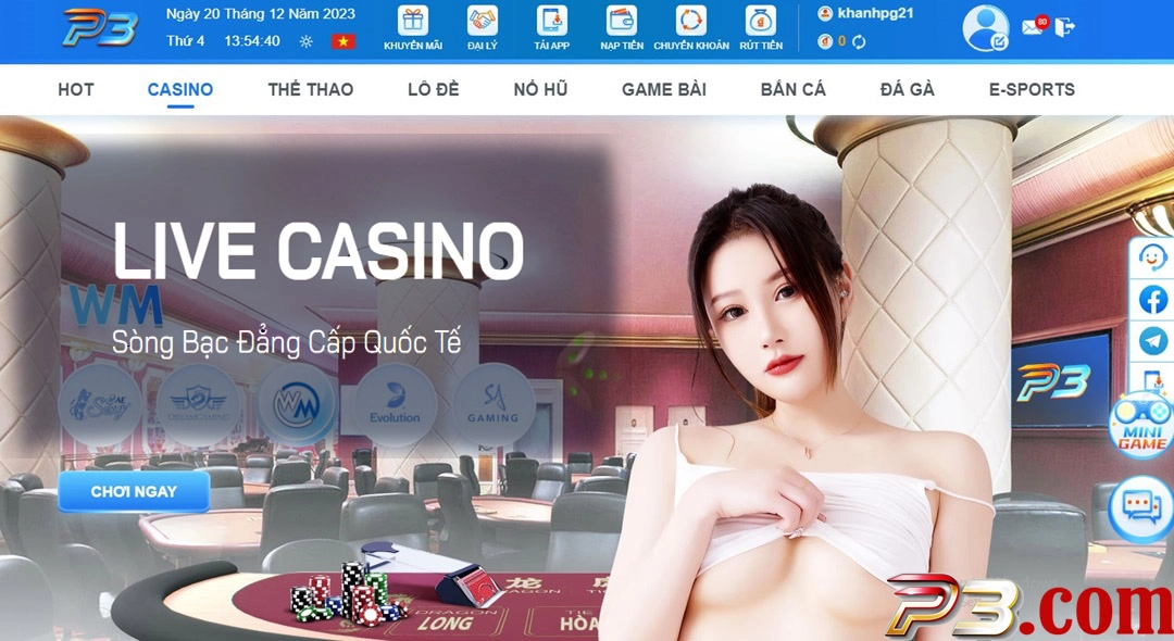 Chơi cá cược Live Casino P3 trực tiếp từ sòng bạc